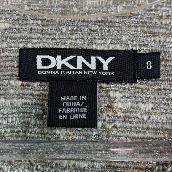 DKNY Donna Karan Tweed Frayed Metallic Beaded Blazer Jacket Silver Gray Size 8 - Picture 6 of 8